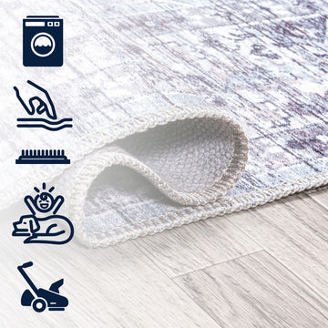 Didim Boho Gray Medallion Washable Area Rug